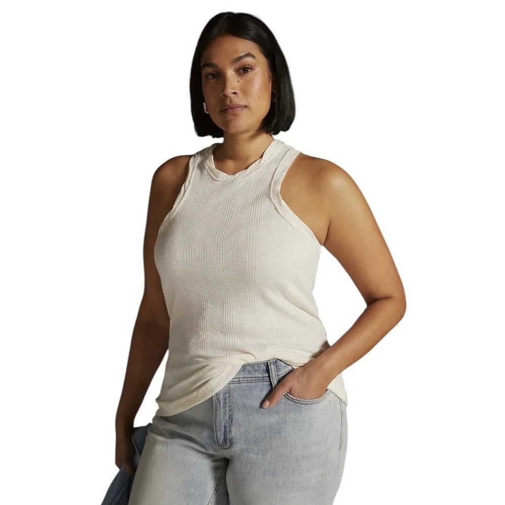 Pilcro Tank Top Womens Small Ivory Textured Racerback Cotton Modal Blend